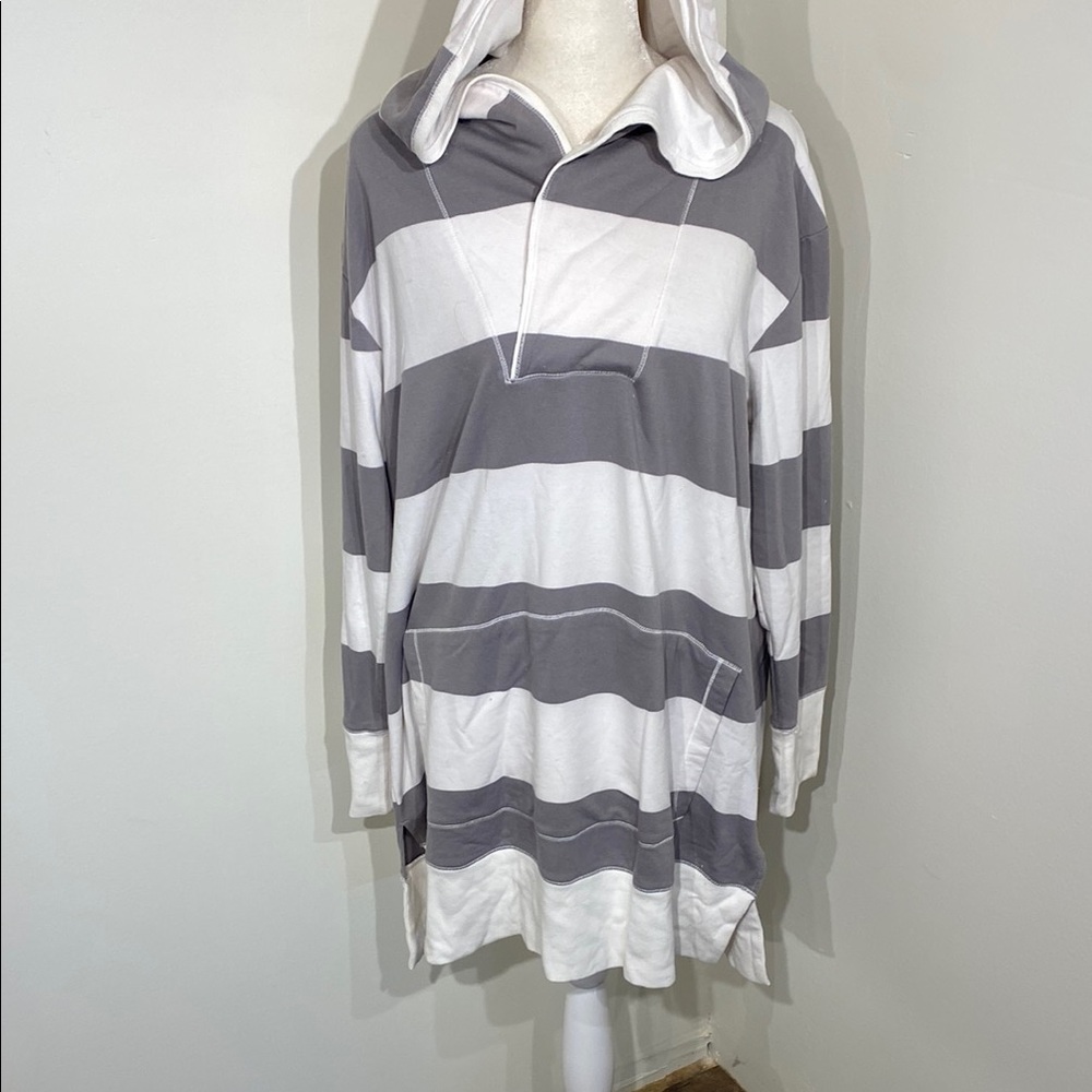 Gray and White Striped Hoodie
